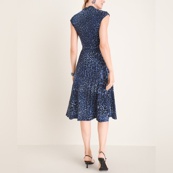 London Times Blue Leopard Dress Size 6 - Picture 2 of 8